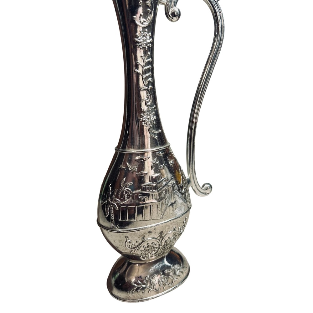 Unbranded Ornate Decorative Pitcher Ewer OS Silver Embossed Floral Scenic Home - Picture 8 of 8